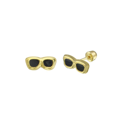 OroTrue 14K Yellow Gold Black Enamel Sunglasses Earrings