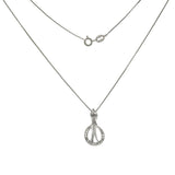 Sterling Silver Box Chain W. Dancing Couple CZ Rhodium Pendant Necklace