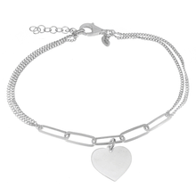 Load image into Gallery viewer, Italian Sterling Silver Engraveable Heart With Paperclip Double Curb Link Bracelet