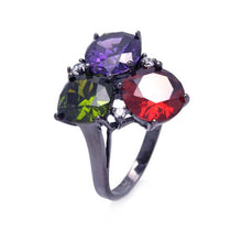 Load image into Gallery viewer, Sterling Silver Black Rhodium Plated Fancy Band Ring Set with Three Multi-Colored Round Cut Czs