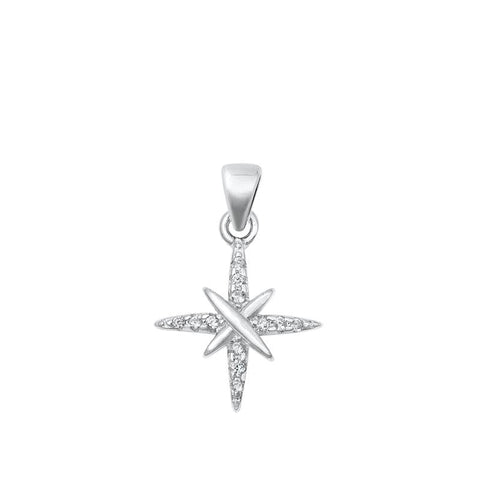 Sterling Silver CZ North Star Pendant