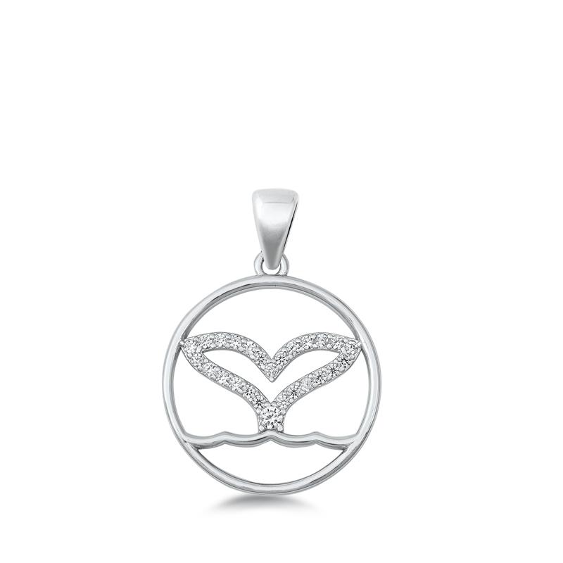 Sterling Silver CZ Whale Tail Pendant