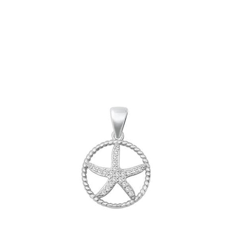 Sterling Silver CZ Starfish Pendant--Height 14mm