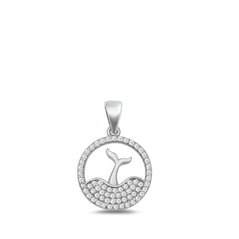 Sterling Silver CZ Whale Tail Pendant