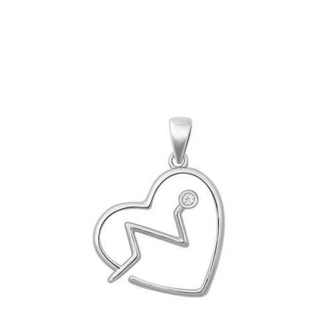 Sterling Silver CZ Heart Lifeline Pendant