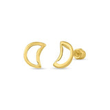 14K Yellow Gold Silhouette Moon Screw Back Stud Earrings