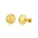 14K Yellow Gold Heart Screw Back Earrings