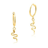 14K Yellow Gold Huggie Hanging Snake Earrings