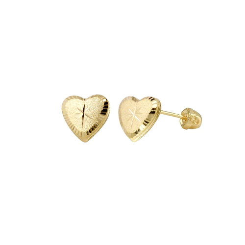 14K Yellow Gold Diamond Cut Heart Screw Back Earrings Dimensions-4.8mmx5.2mm