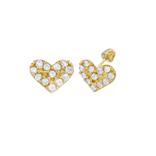 Load image into Gallery viewer, 14K Yellow Gold CZ Heart Screw Back Earrings Dimensions-4.7mmx6mm