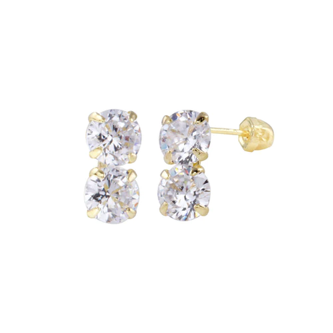 14K Yellow Gold Double CZ Screw Back Earrings Dimensions-2.8mmx5.7mm