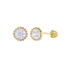 Load image into Gallery viewer, 14K Yellow Gold Beaded Border Round CZ Screw Back Earrings Dimensions-3.4mm