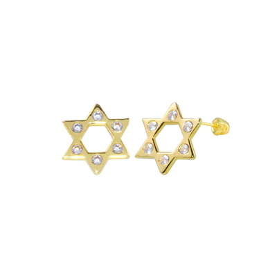 14K Yellow Gold CZ Star Of David Screw Back Earrings Dimensions-5.7mm