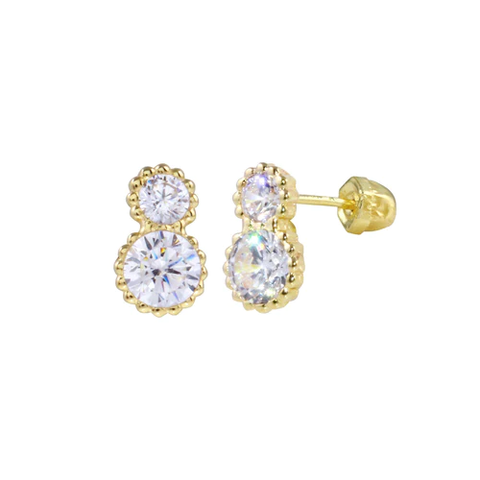 14K Yellow Gold Two Beaded CZ Screw Back Earrings Dimensions-3.5mmx5.7mm
