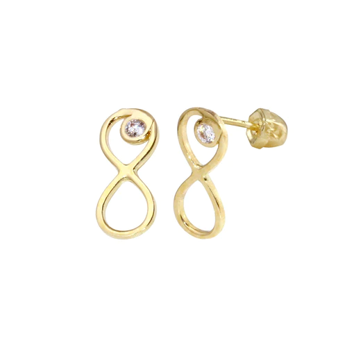 14K Yellow Gold CZ Infinity Screw Back Earrings Dimensions-3.6mmx8.6mm