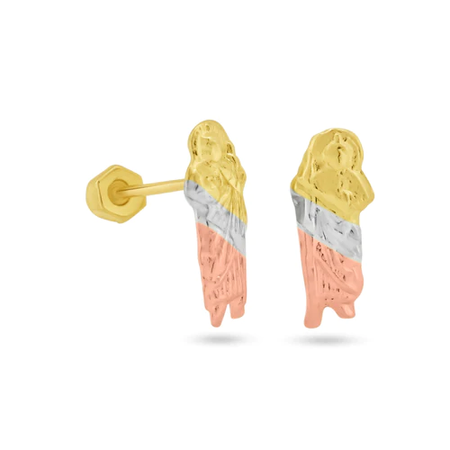 14K Yellow Gold Three Tone St Jude Screw Back Earrings Dimensions-4mmx10mm