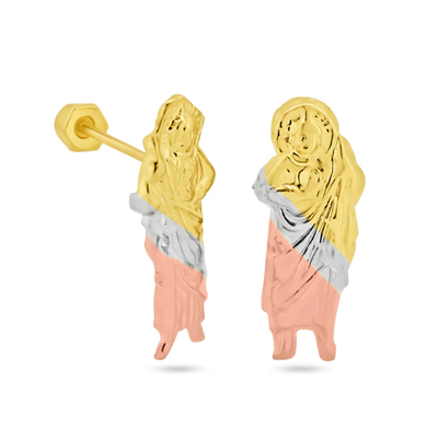 14K Yellow Gold Three Tone St Jude Screw Back Earrings Dimensions-5.5mmx14mm