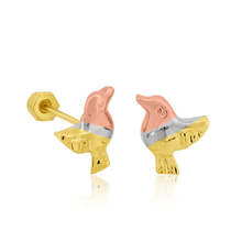 Load image into Gallery viewer, 14K Yellow Gold Three Tone Diamond Cut Dove Screw Back Earrings Dimensions-6mmx7mm