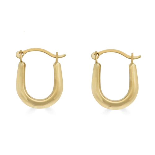 14K Yellow Gold U Shaped Latch Back Hoop Earrings Dimensions-10.3mmx13.1mm