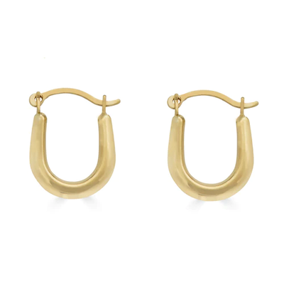 14K Yellow Gold U Shaped Latch Back Hoop Earrings Dimensions-10.3mmx13.1mm