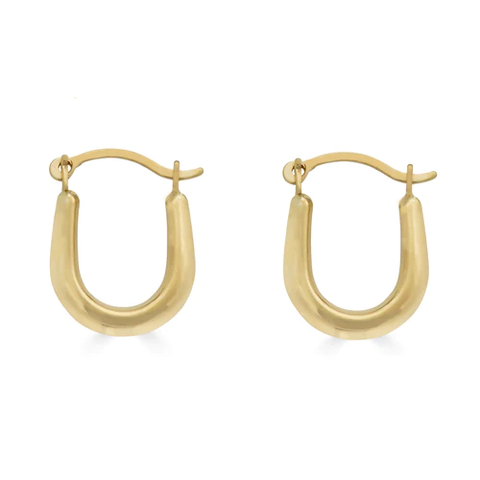 14K Yellow Gold U Shaped Latch Back Hoop Earrings Dimensions-10.3mmx13.1mm