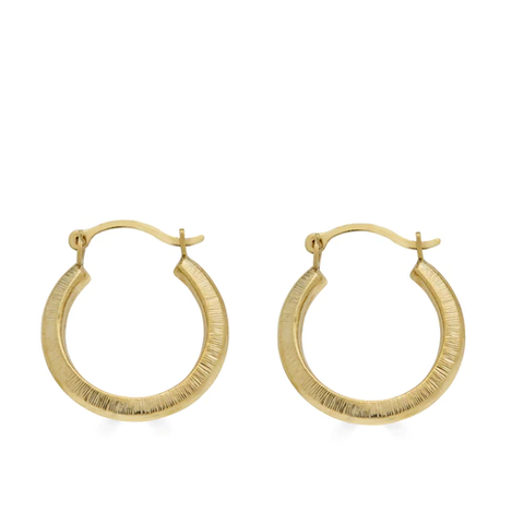 14K Yellow Gold Matte Finish Latch Back Hoop Earrings Dimensions-14.7mm