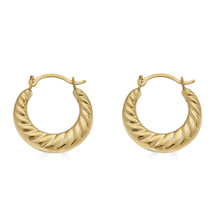 Load image into Gallery viewer, 14K Yellow Gold Rope Design Latch Back Hoop Earrings Dimensions-14.6mm