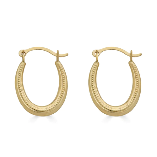 14K Yellow Gold Rope Design Latch Back Hoop Earrings Dimensions-11.2mmx15.1mm