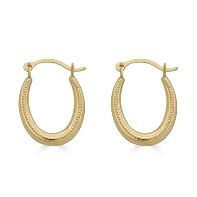 14K Yellow Gold Rope Design Latch Back Hoop Earrings Dimensions-11.2mmx15.1mm