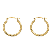 Load image into Gallery viewer, 14K Yellow Gold Beaded Design Latch Back Hoop Earrings Dimensions-14.4mm