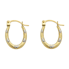 Load image into Gallery viewer, 14K Yellow Gold Two Tone Heart Design Latch Back Hoop Earrings Dimensions-11.2mmx15.8mm
