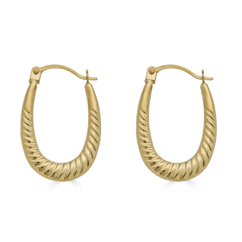 14K Yellow Gold Rope Design Latch Back Hoop Earrings Dimensions-13.2mmx20.5mm