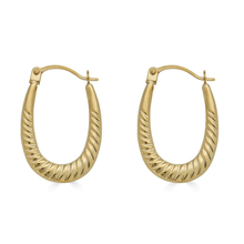Load image into Gallery viewer, 14K Yellow Gold Rope Design Latch Back Hoop Earrings Dimensions-13.2mmx20.5mm