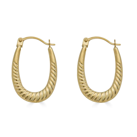 14K Yellow Gold Rope Design Latch Back Hoop Earrings Dimensions-13.2mmx20.5mm
