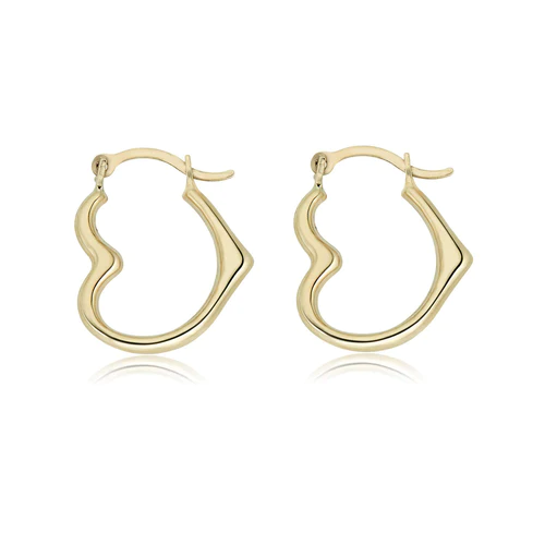 14K Yellow Gold Heart Latch Back Hoop Earrings Dimensions-13.2mmx15.2mm