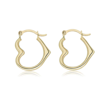 Load image into Gallery viewer, 14K Yellow Gold Heart Latch Back Hoop Earrings Dimensions-13.2mmx15.2mm