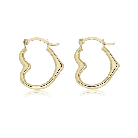 14K Yellow Gold Heart Latch Back Hoop Earrings Dimensions-13.2mmx15.2mm