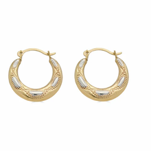 Load image into Gallery viewer, 14K Yellow Gold Two Tone Design Latch Back Hoop Earrings Dimensions-14.9mm