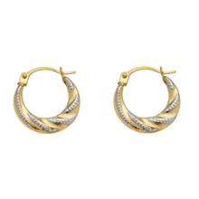 Load image into Gallery viewer, 14K Yellow Gold Two Tone Wave Design Latch Back Hoop Earrings Dimensions-14.5mm