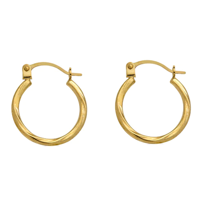 14K Yellow Gold Twisted Hoop Latch Lock Earrings Dimensions-14mmx16mm