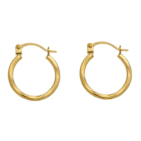 14K Yellow Gold Twisted Hoop Latch Lock Earrings Dimensions-14mmx16mm