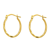 Load image into Gallery viewer, 14K Yellow Gold Twisted Oval Hoop Latch Lock Earrings Dimensions-15mmx21mm