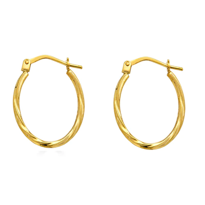 14K Yellow Gold Twisted Oval Hoop Latch Lock Earrings Dimensions-15mmx21mm