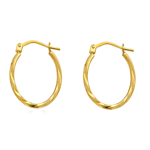 14K Yellow Gold Twisted Oval Hoop Latch Lock Earrings Dimensions-15mmx21mm