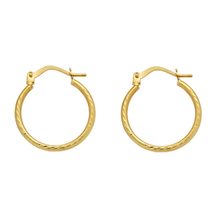 Load image into Gallery viewer, 14K Yellow Gold Diamond Cut Textured Hoop Latch Lock Earrings Dimensions-17.3mmx19.7mm