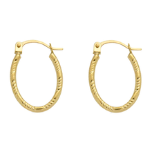 Load image into Gallery viewer, 14K Yellow Gold Diamond Cut Textured Oval Hoop Latch Lock Earrings Dimensions-17.3mmx19.7mm