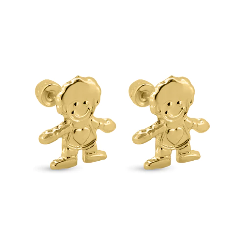 14K Yellow Gold Boy Screw Back Earrings Dimensions-10.3mmx10.7mm