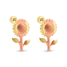 Load image into Gallery viewer, 14K Yellow Gold Two Tone Sunflower Screw Back Earrings Dimensions-7.6mmx12mm