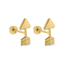 Load image into Gallery viewer, 14K Yellow Gold Arrow Screw Back Earrings Dimensions-4.5mmx9.5mm
