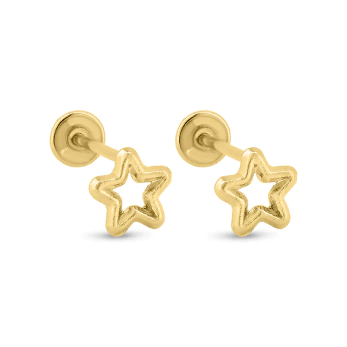 14K Yellow Gold Star Outline Screw Back Earrings Dimensions-4.5mm